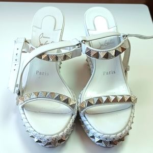 Christian Louboutin Pyraclou Iridescent Spike Wedge Espadrille Sandals